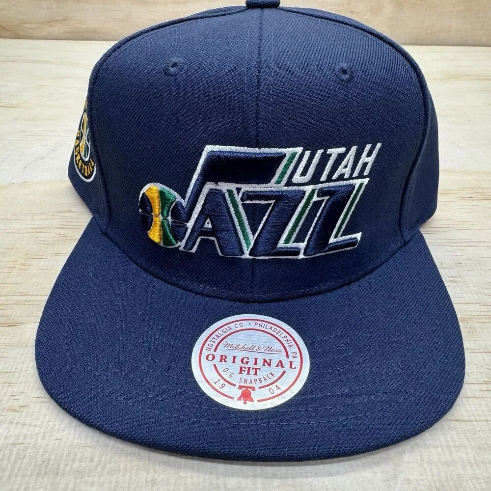 NEW Utah Jazz Mitchell Ness Basic Logo Snapback Hat Cap Navy Blue OSFA